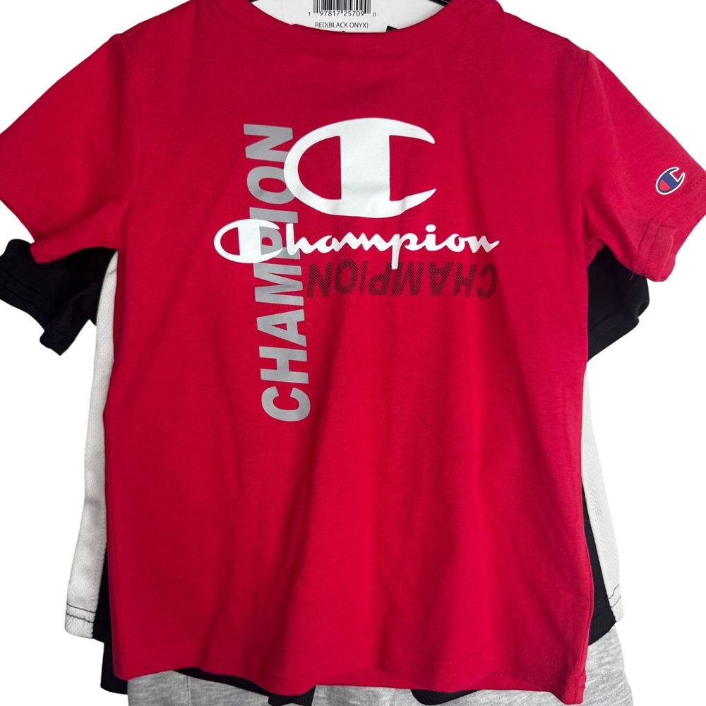 NWT Champion Kids 4 Piece Active Set Tshirts Shorts Size 4T Red Black Gray - Picture 5 of 8